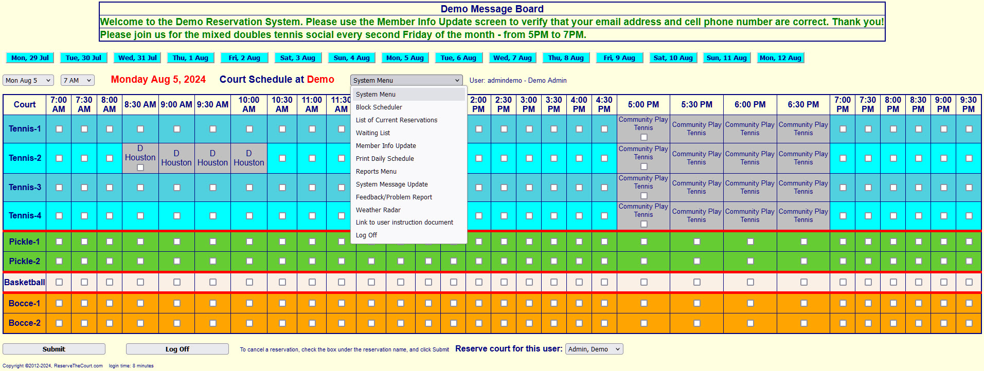 Main Scheduling Screen