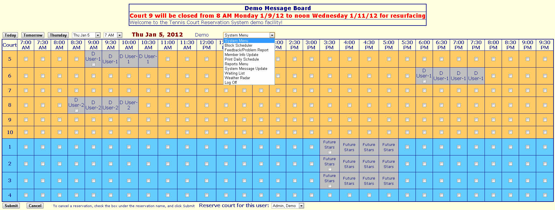 Main Scheduling Screen